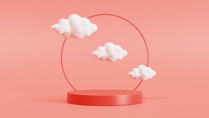 Red background with clouds on a premium stand. For Chinese New Year auspicious events and celebrations. 3d rendering.