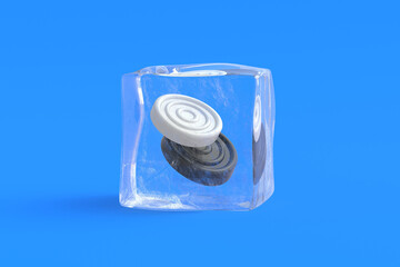 Black and white checkers in ice cube. 3d illustration