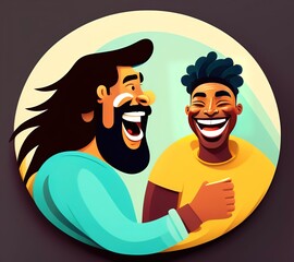 one black man talking andf smiling with brown beard man hacing long hair generative ai