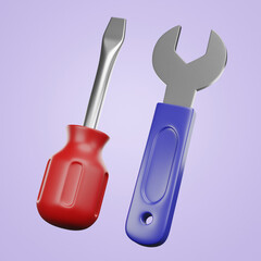 3D Wrench Equipment Maintenance Render Repair Workshop Fix Tool Technology Icon