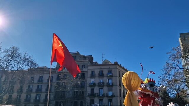 chinese new year celebration dragon dance china national flag symbology celebration luck fortune money love prosperity lunar year
