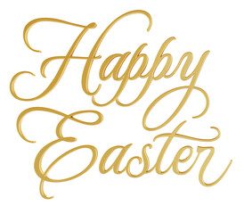 Fototapeta na wymiar ‘Happy Easter’ isolated 3D text in golden script font on transparent background