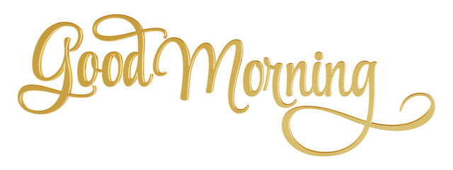 ‘Good Morning’ isolated 3D text in golden script font on transparent background