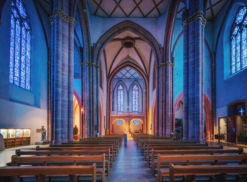Nave and Main Aisle at St. Stephan Church Interior - Mainz, Germany