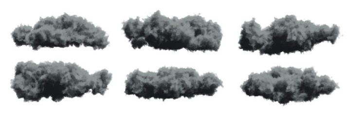 Set of dark rain clouds isolated on transparent background. 3D rendering