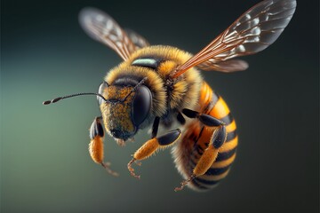 Fotografía macro de abeja volando - obrazy, fototapety, plakaty
