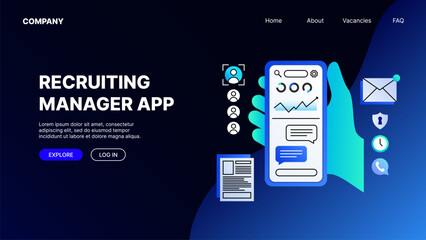 Naklejka premium Recruitment Illustration Landing Page Concept. Recruiting Manager App. Vector illustration
