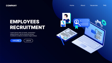 Employees Recruitment Illustration Landing Page Concept. Vector illustration