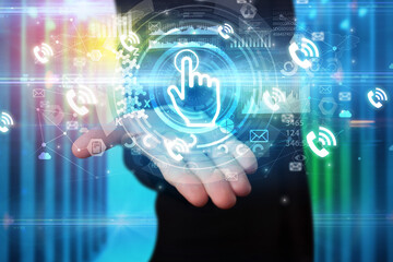 Businessman holding technology icon concept
