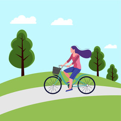 flat illustration of woman cycling