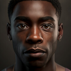 Fototapeta premium Close-up of beautiful black man's eyes looking at camera. Portrait detail of serious confident African American man. 