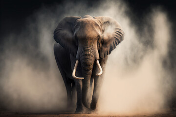 Fototapeta na wymiar Elephant in Uprising Dust, Generative AI