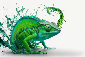 Green colored chameleon. Liquid colorful chameleon. 
