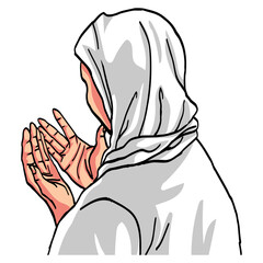 Muslim Woman Praying Cartoon Drawing Illustration