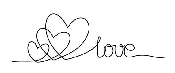 line art heart shape and love letters hand written valentine