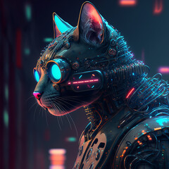 Fototapeta premium Cybernetic cat of the future with implants, Generative AI 