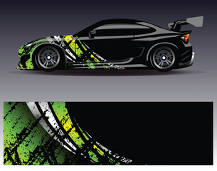 Fototapeta premium Car wrap design vector. Graphic abstract stripe racing background kit designs for wrap vehicle race car rally adventure and livery