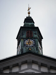 Fototapeta na wymiar historical clock tower in Old Town of Ljubljana Slovenia