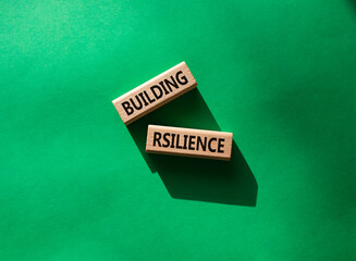 Building resilience symbol. Wooden blocks with words Building resilience. Beautiful green background. Business and Building resilience concept. Copy space.