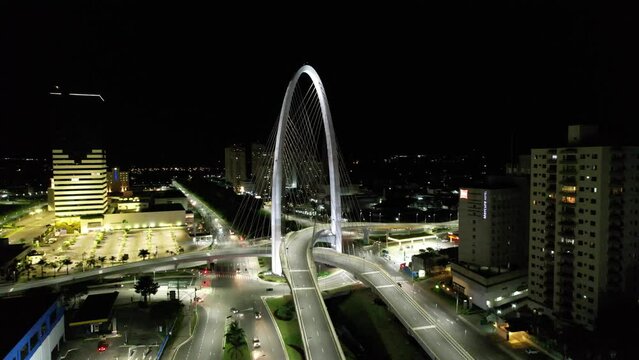Night aerial view of the Arco da Inovacao in S&atilde;o Jos&eacute; dos Campos, Brazil.