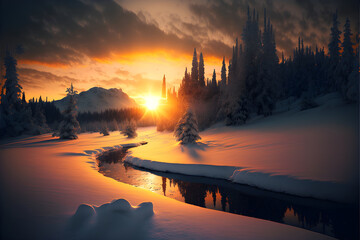 Winter Sunset Landscape Wallpaper