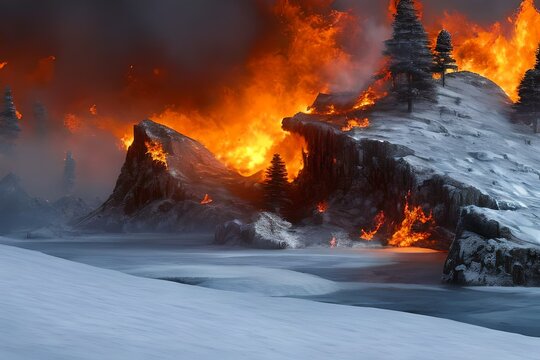 fire in the snowy mountains