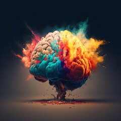 Human brain with color explosion. Ai Generative