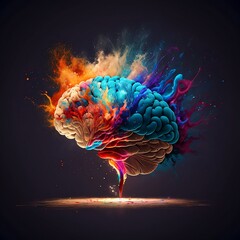 Human brain with color explosion. Ai Generative
