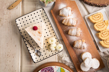Tres leches wet cake Assorted peruvian desserts peru sweet food buffet table brunch