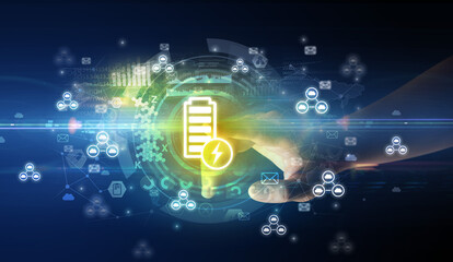 touching with soft gesture multimedia screen with future technology concept