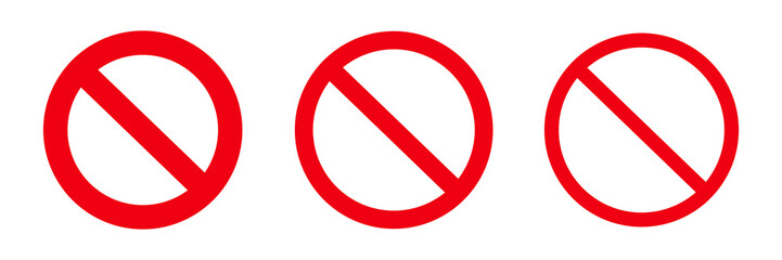 Obraz na płótnie Canvas Sign forbidden. Icon symbol ban. Red circle sign stop entry and slash line isolated on white background. Mark prohibited. Round cross logo restrict entrance. Signal cancel enter. Vector illustration
