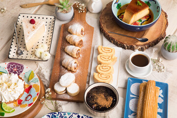 Assorted peruvian desserts peru sweet food buffet table brunch