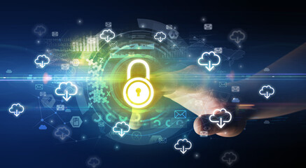 touching with soft gesture multimedia screen with future technology concept