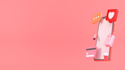 Online shopping background illustration, for UI, poster, banner, social media post. 3D rendering