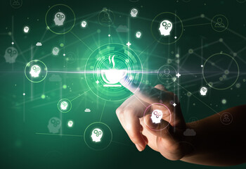 Businessman hand pressing stock graphic information on multitouch screen