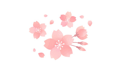 桜・桜ふぶきの水彩風イラスト