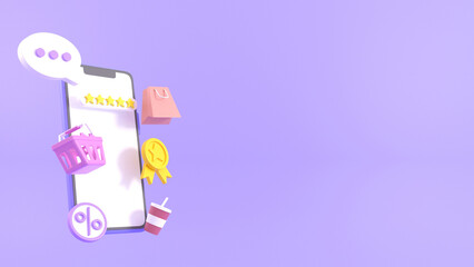 Online shopping background illustration, for UI, poster, banner, social media post. 3D rendering