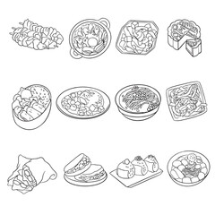 a variety of food vector illustration Including barbecue, sushi, moon cakes, pasta and many more, suitable for restaurant menus.