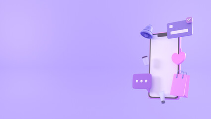 Online shopping background illustration, for UI, poster, banner, social media post. 3D rendering