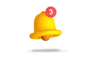 Fototapeta premium 3d render illustration yellow notification bell icon popup isolated on white background