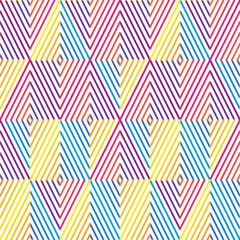 Colorful Linear Seamless Pattern. Vector Geometric Background with Lines and Rhombs. Abstract Mosaic Design