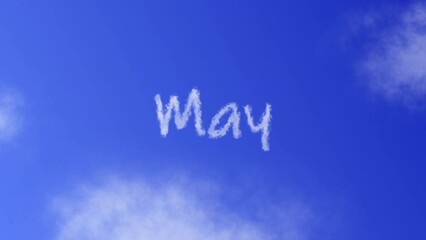 May Month Text or Word with Cloud Effect Symbol Animation on Blue Sky