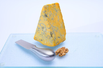Cheese collection, English old shropshire blue cheese close up