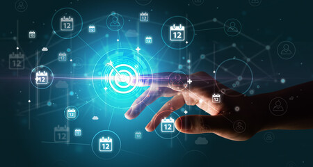 Businessman hand pressing stock graphic information on multitouch screen