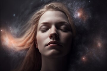 Lucid dreaming astral projection close up woman meditation illustration generative ai