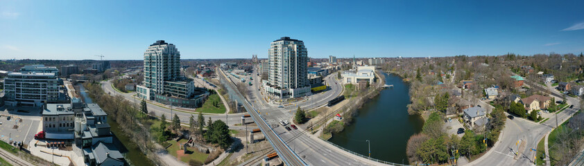 Fototapeta premium Aerial panorama of Guelph, Ontario, Canada in late autumn