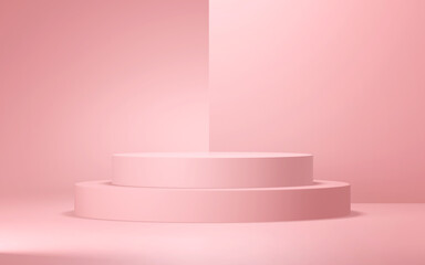 Podium abstract background. Geometric shape. Pink colors scene. Minimal 3d rendering. Scene with geometrical background. 3d render