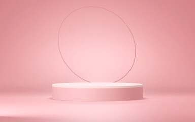 Podium abstract background. Geometric shape. Pink colors scene. Minimal 3d rendering. Scene with geometrical background. 3d render