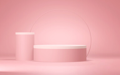 Podium abstract background. Geometric shape. Pink colors scene. Minimal 3d rendering. Scene with geometrical background. 3d render