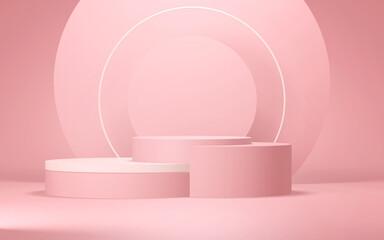 Podium abstract background. Geometric shape. Pink colors scene. Minimal 3d rendering. Scene with geometrical background. 3d render